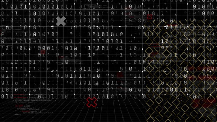 Animation af binær kodning og digital databehandling over sort baggrund