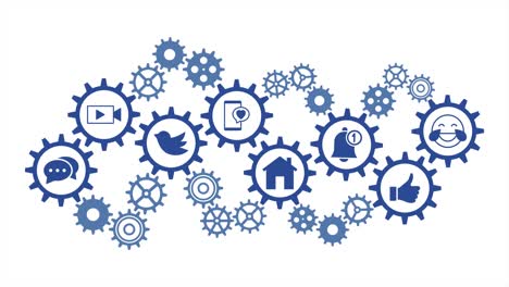 social media icons with gears. motion graphics. gear mechanism. spinning gears.