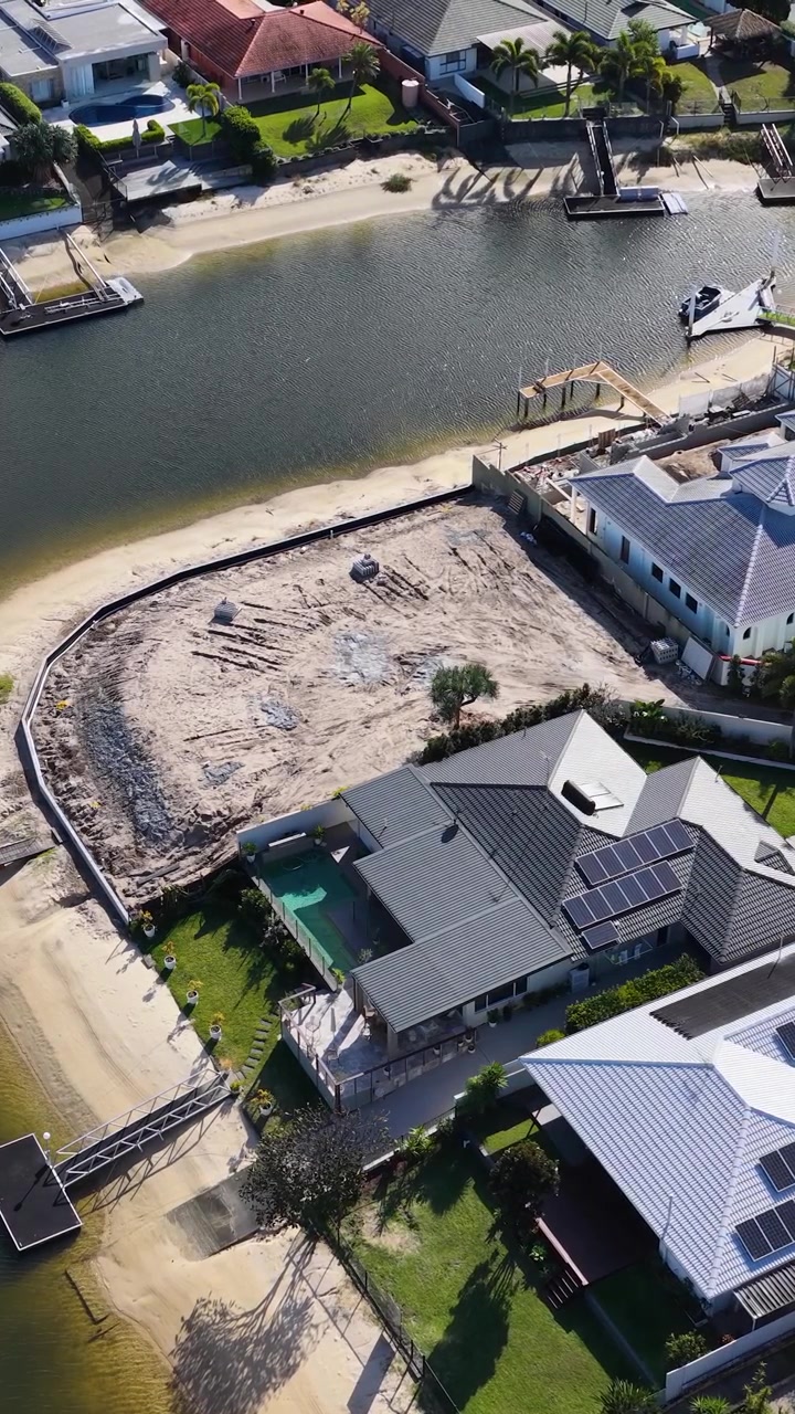 Aerial View of Waterfront Residential Property Under Construction