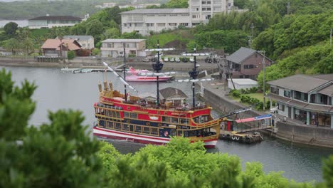 ago bay and sightseeing pirate cruise arriving at kashikojima port, mie japan