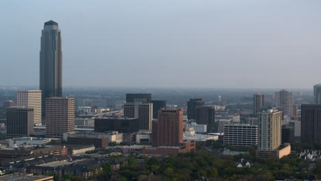 establishing drone shot of the uptown area of southwest houston also known as the galleria area