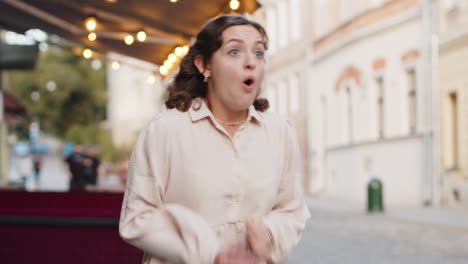 scared woman worrying to be punctual, with anxiety checking time on watch, running late to work