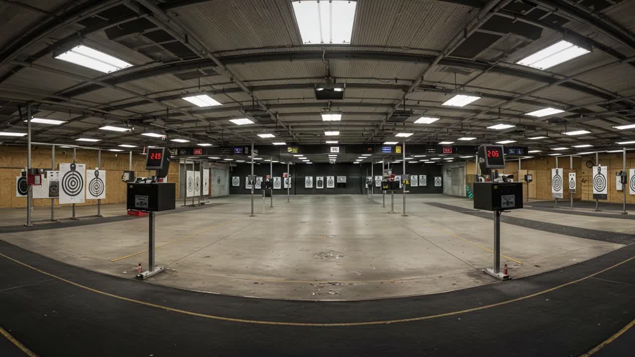 A Comprehensive View of a Modern Indoor Shooting Range with Multiple Target Sensors and Clear Target Illustrations for Precision Marksmanship Training