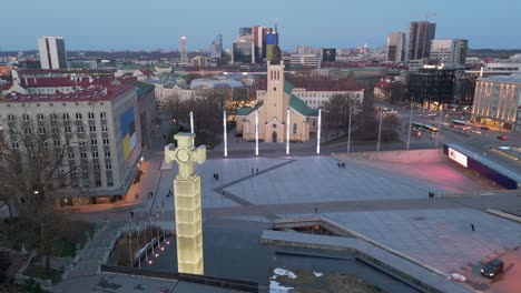 freedom square in tallinn, estonia with war of independence victory column and church