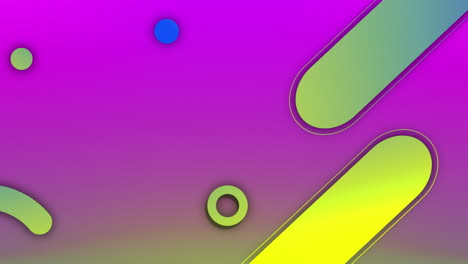 animación de cápsulas amarillas, verdes y azules y formas circulares que se mueven en rosa