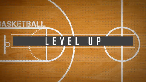 animación de las palabras nivel arriba sobre la cancha de baloncesto
