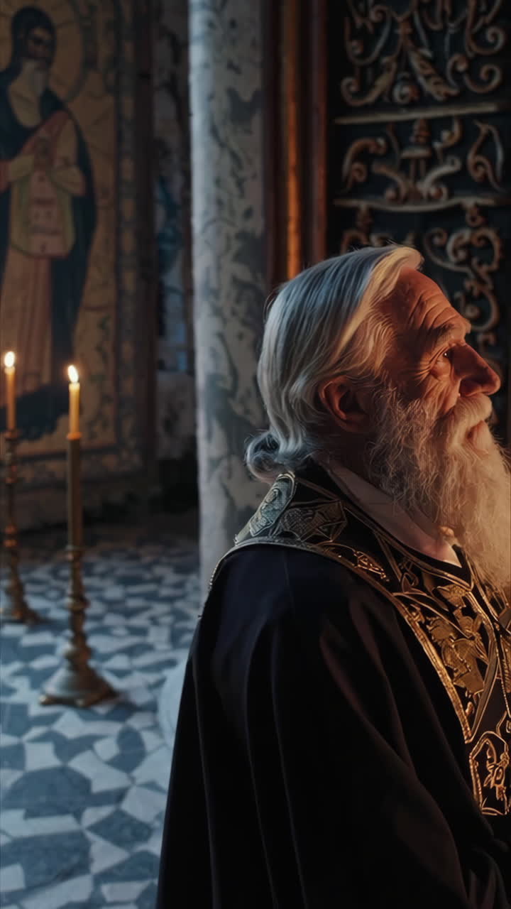 Elderly Priest in a Church