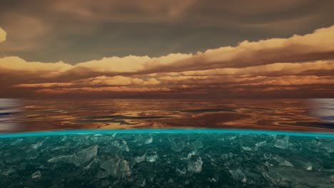 Split-view-over-and-under-water-in-the-Caribbean-sea-with-clouds