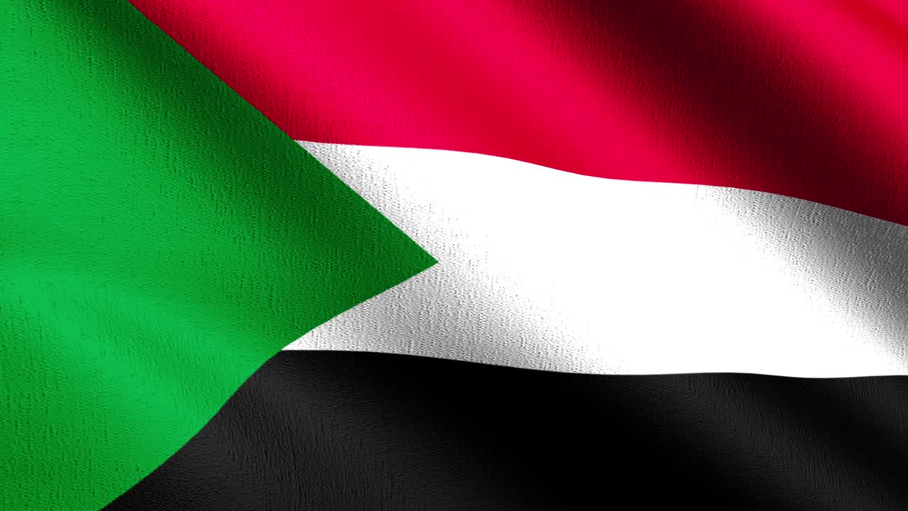 무결한 루프 4k vdo: 바람에 날아다니는 수단 국기, 고립된 공식 애국적 추상 디자인, 흔들리는 표지 기호의 3d 렌더링 일러스트레이션