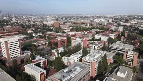 usc campus over buildings, aerial view during a clear day