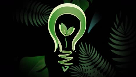 Animation-of-green-lightbulb-and-flowers-on-black-background