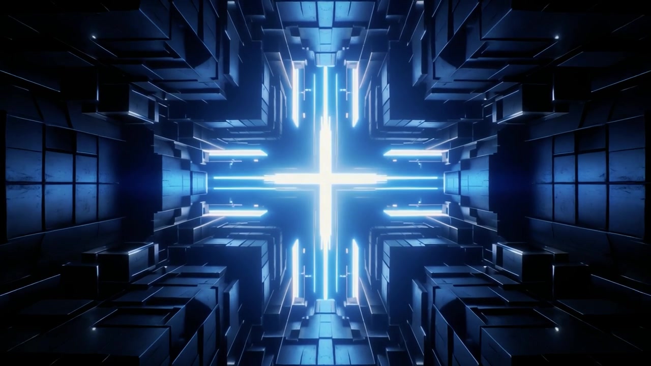 Futuristic Abstract Tunnel with Glowing Blue Light