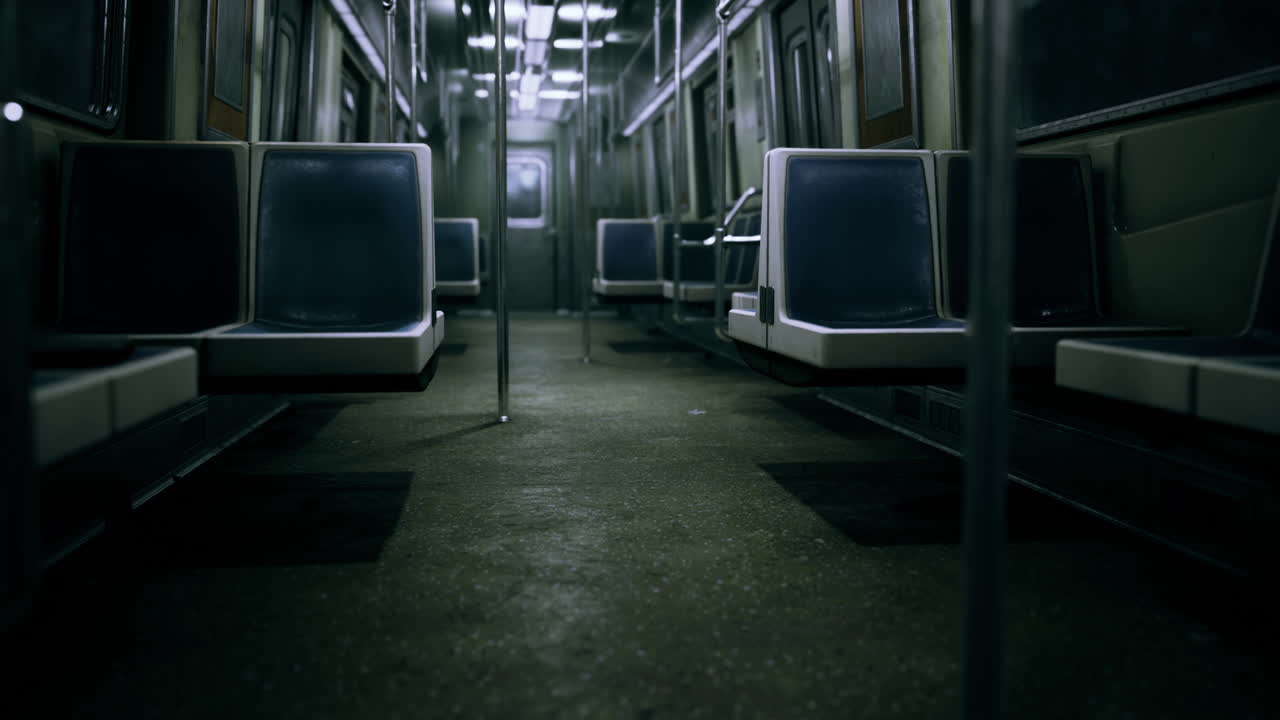 Empty subway car evokes silence in the heart of the city during late night