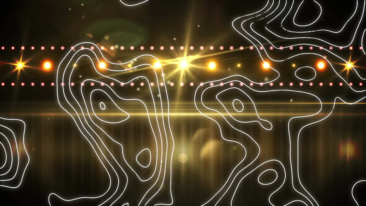 황금색 빛 반점과 검은색 배경에 대한 디스코 조명 위의 지형