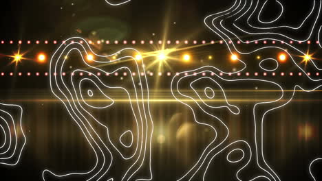topografía sobre manchas doradas de luz y luces de discoteca contra un fondo negro
