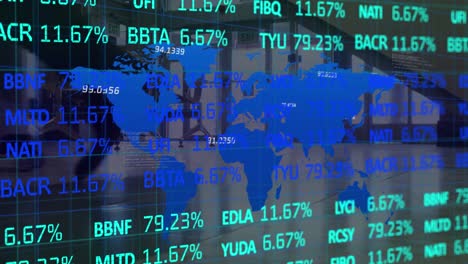 stock market data processing against world map