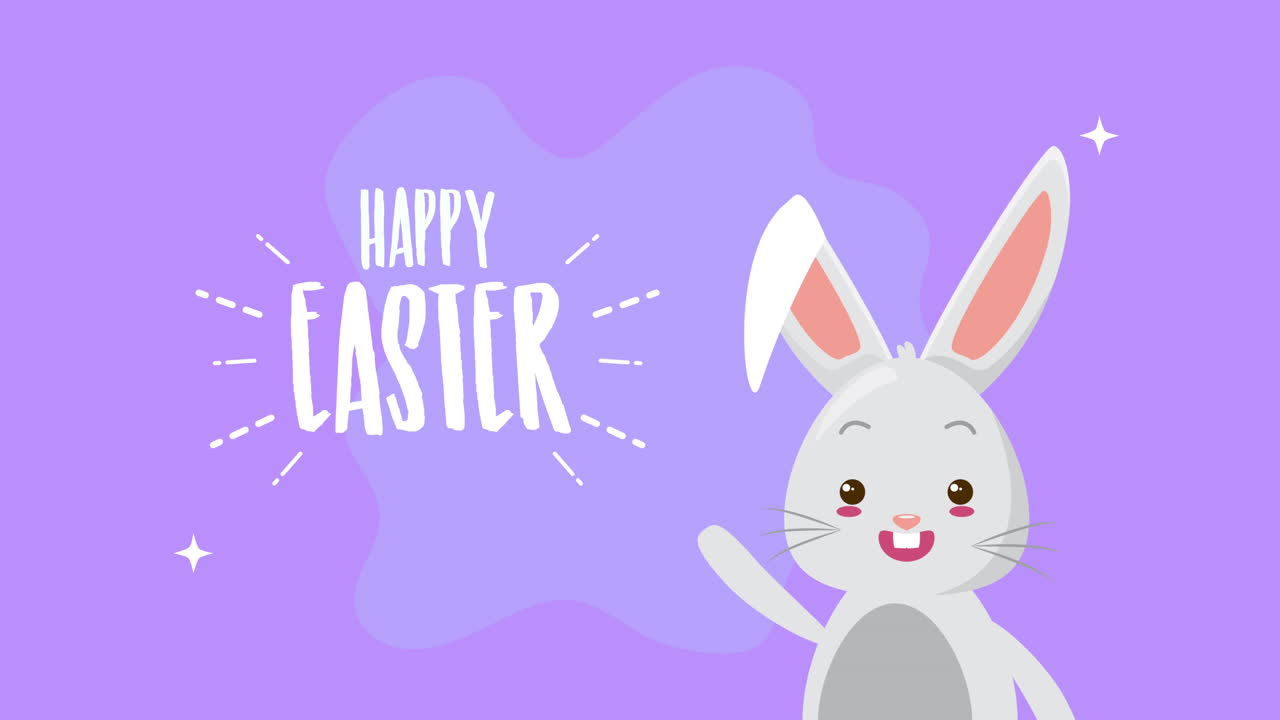 happy easter animated card with cute rabbit and lettering