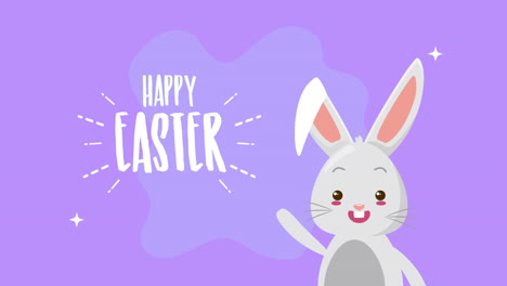 feliz tarjeta animada de pascua con un conejo lindo y letras