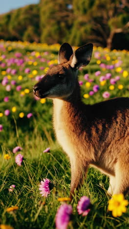 kangaroo in a field of flowers