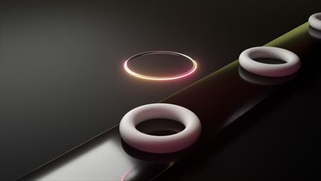 esfera iridescente en un camino con anillos brillantes