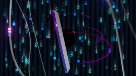 teléfono inteligente con código binario y animación de procesamiento de datos en segundo plano