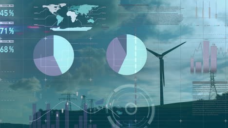 animation of statistics and data processing over wind turbine