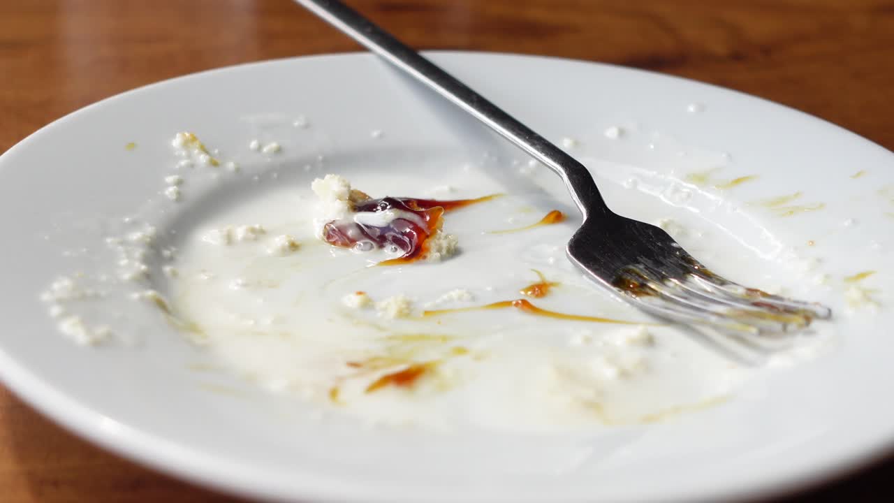An empty dessert plate with a fork
