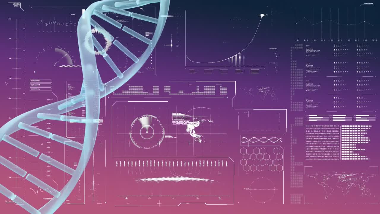 Turning DNA strand on purple background