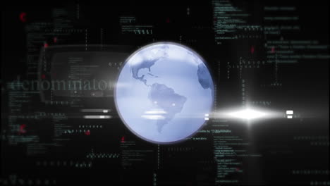 animación del procesamiento de datos y globo sobre globo en fondo oscuro