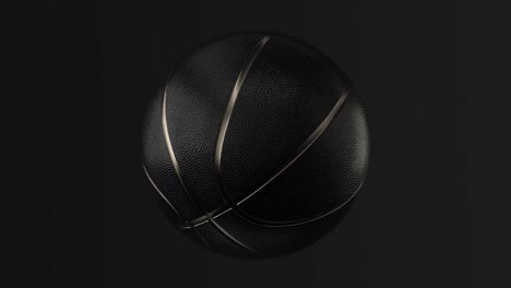 black basketball with gold metallic line design on dark background. futuristic sports concept. close-up isolated sphere ball with dots. view front. 3d rendering animation in 4k