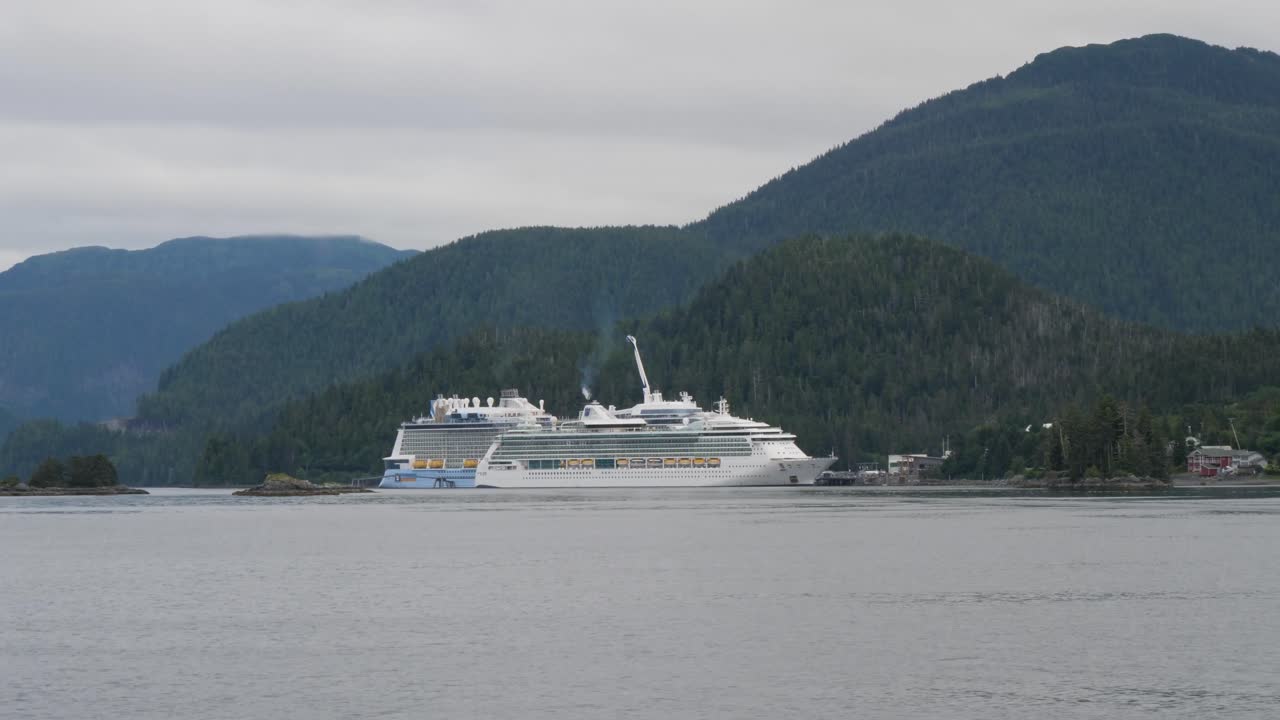 Sailing to Sitka Sound Cruise Terminal, Alaska in a cloudy day.