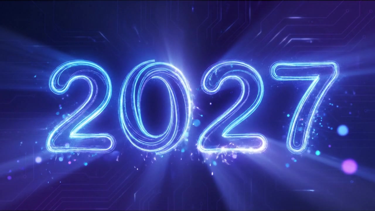 Grafica in movimento decorativa del numero 2027 con tipografia neon blu