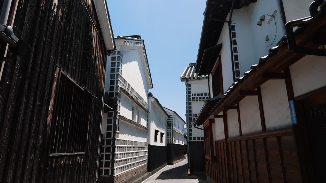 Traditional white and black Japanese house in Okayama, Japan
