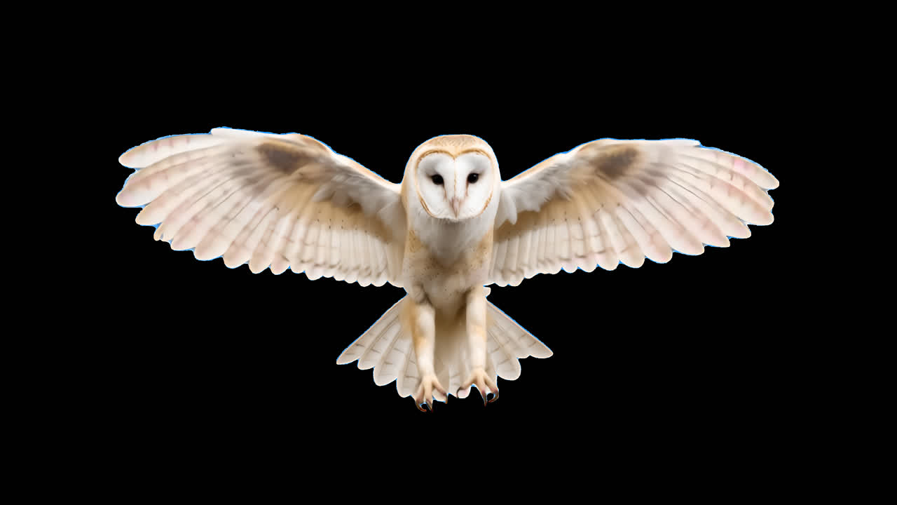 Majestic barn owl in flight animation isolated asset, transparent 4K video, alpha channel, ProRes