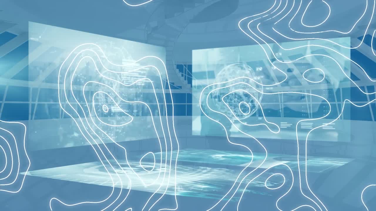 다양한 데이터 프로세싱의 애니메이션과 배경의 화면에서 isohypses