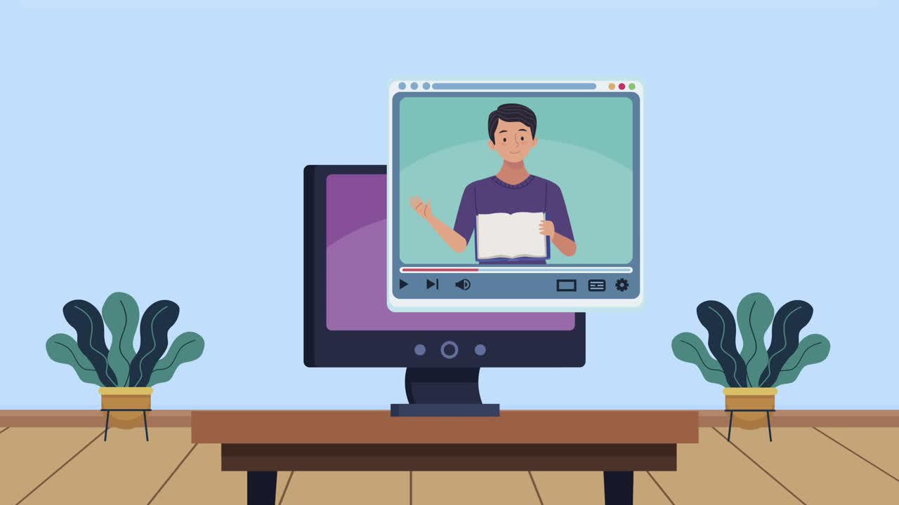 young man with book in desktop animation