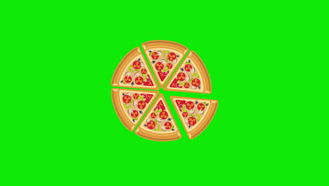 Animation-Des-Symbols-Für-Geschnittene-Pizza.-Schleifenanimation-Mit-Alphakanal,-Grüner-Bildschirm.