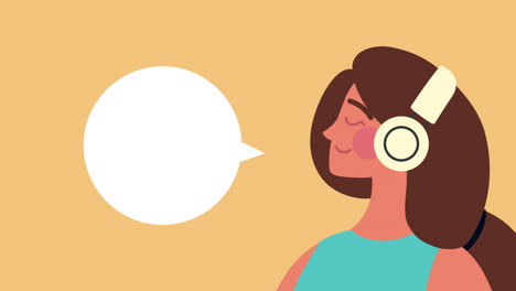 woman using earphones with speech bubble