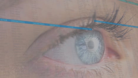 Animation-of-woman's-blue-eye-with-blue-lines-moving-scanning-over-it
