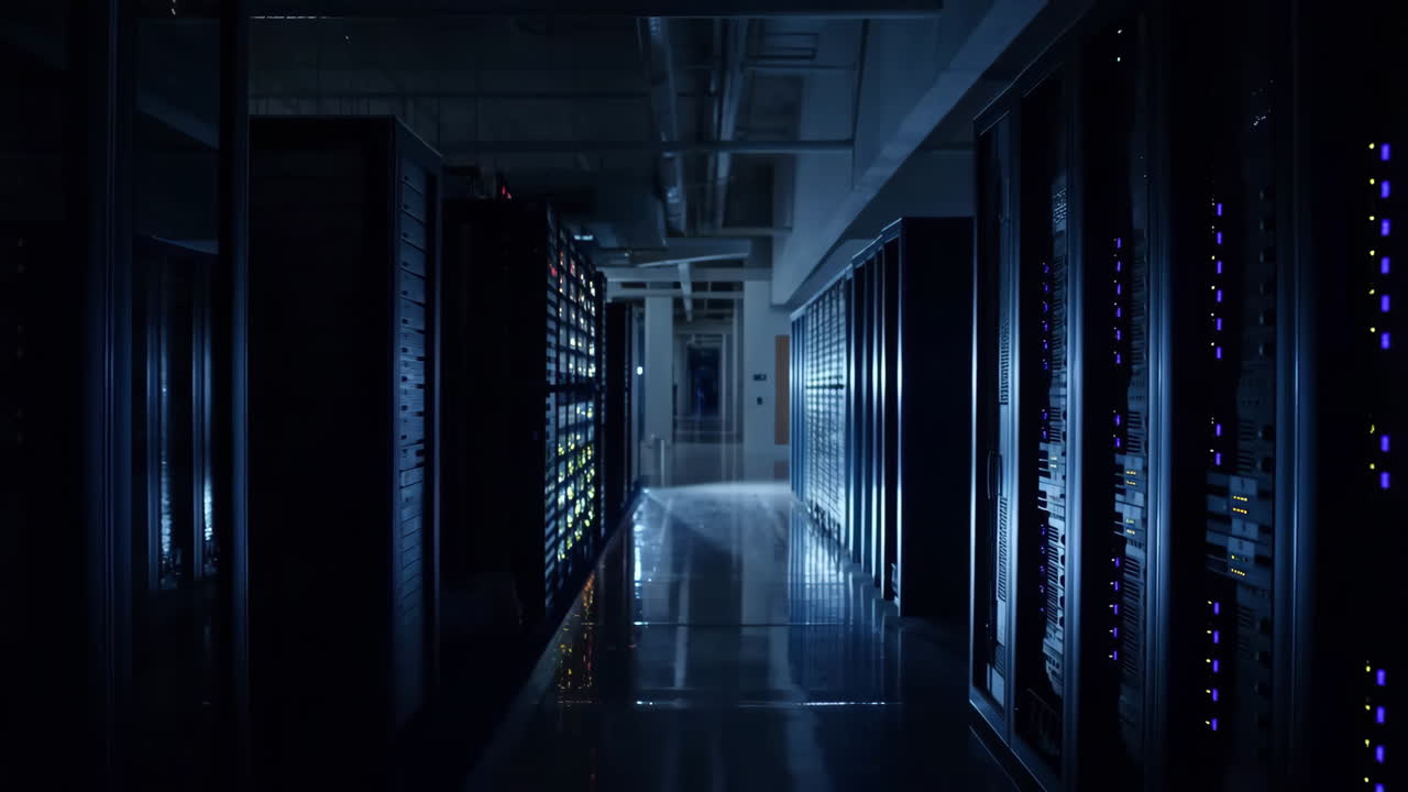 Inside a Modern Data Center with Blinking Server Lights
