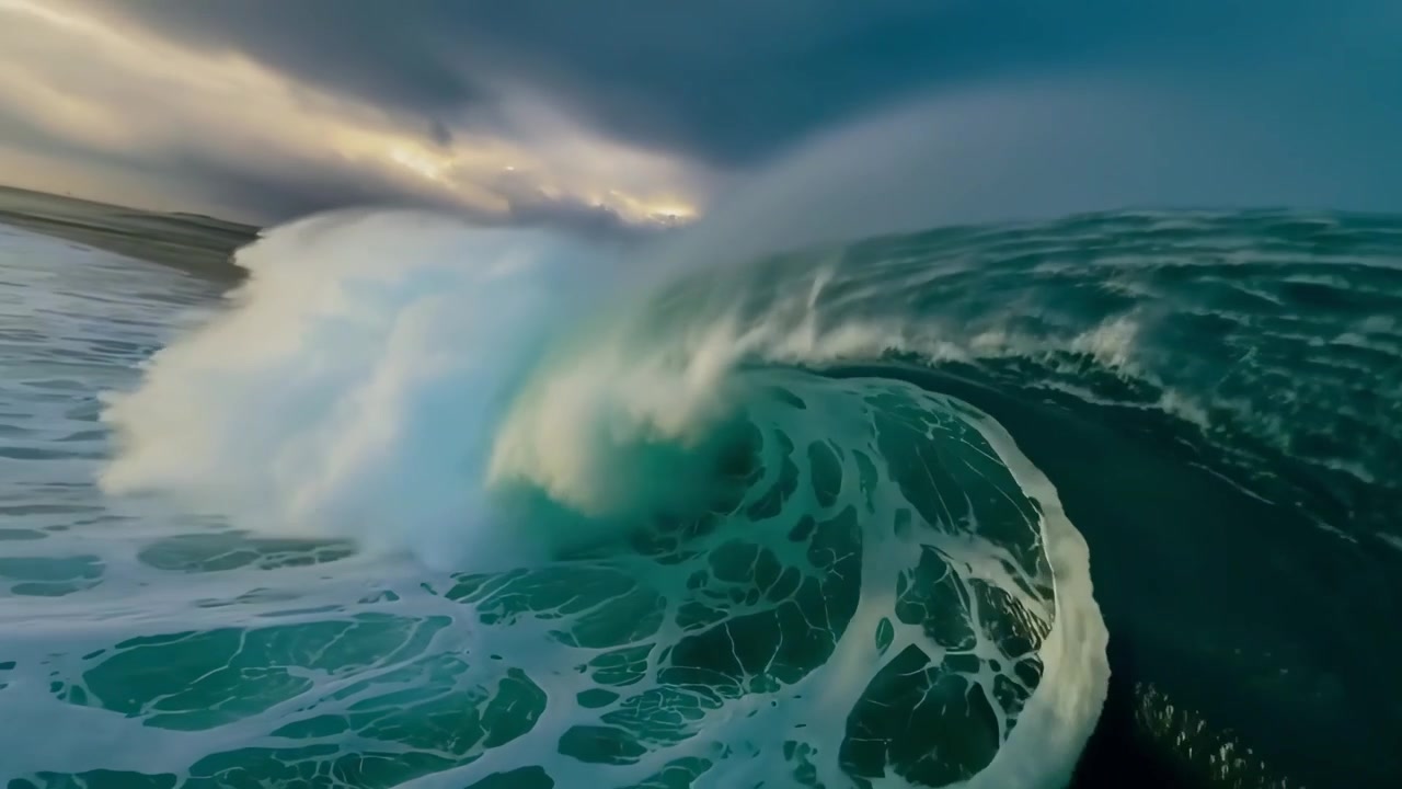 Immersive POV of a Large Ocean Wave Breaking and Crashing