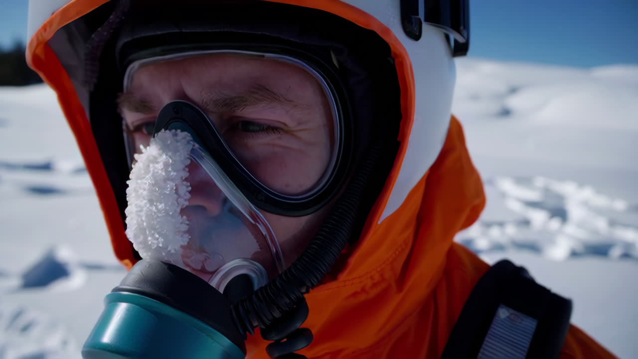 Person in Protective Gear on a Snowy Mountain