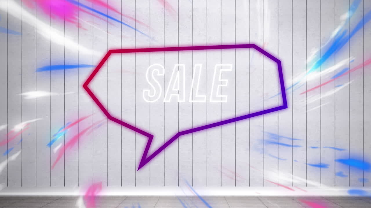 추상적인 배경 위의 레트로 스피치 버블에서 판매 텍스트의 애니메이션