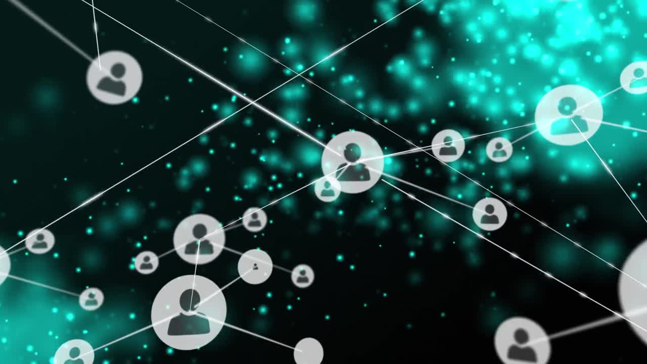 녹색과 검은색 배경에 사용자 아이콘의 연결 네트워크의 애니메이션