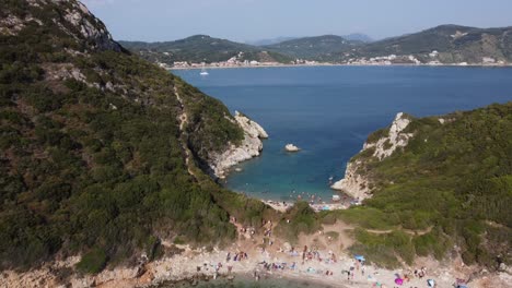 Porto-Timoni-whee-sandy-beach-at-Corfu-island,-Greece