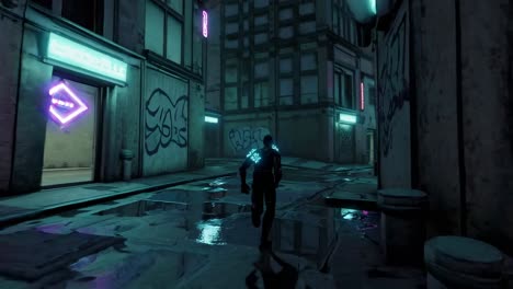 cyberpunk night alley scene