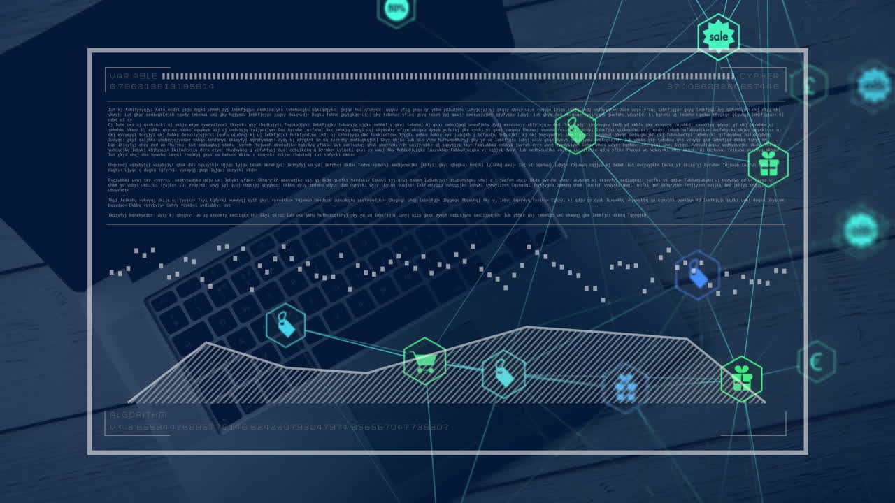 데이터 처리 및 노트북을 통해 아이콘으로 연결 네트워크의 애니메이션