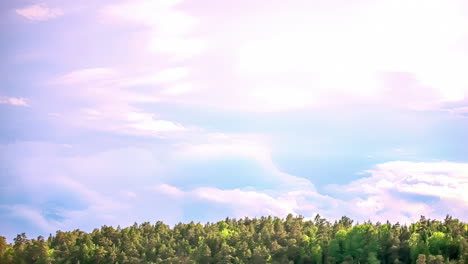 cloudscape over forest and treetops - dreamy time lapse