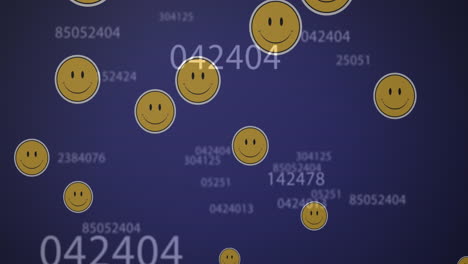 animación de números cambiantes y emoticones sonrientes sobre un fondo azul