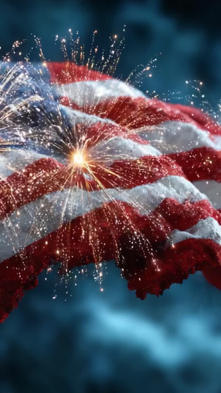 A Stunning Display of Fireworks Illuminates a Beautiful American Flag, Celebrating Freedom and Unity with Vibrant Colors and Awe-Inspiring Effects in the Night Sky